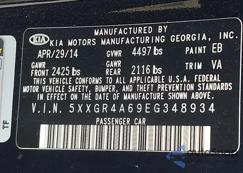 2014 Kia Optima Sxl Turbo z USA, uszkodzony, nr VIN 5XXGR4A69EG348934